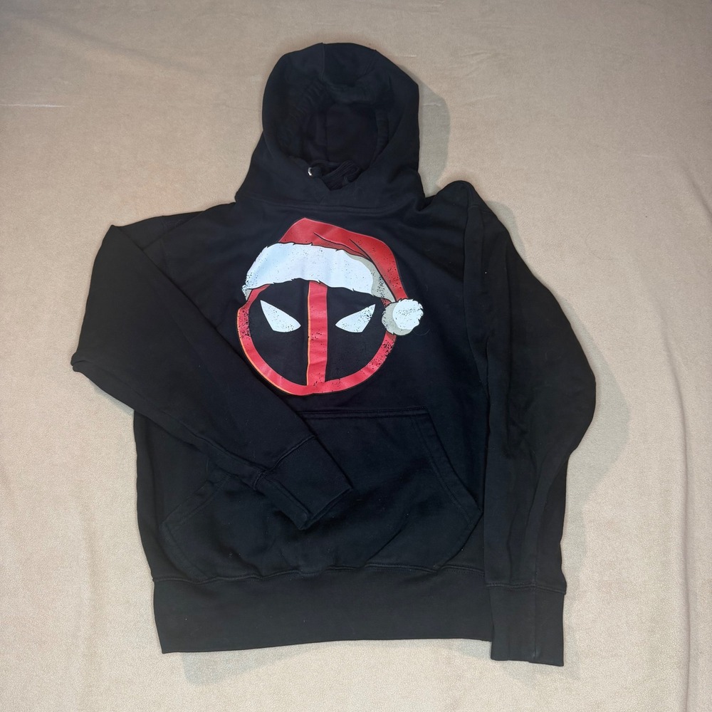 Marvel Bioworld Deadpool Santa Hat Christmas Hoodie Black Small